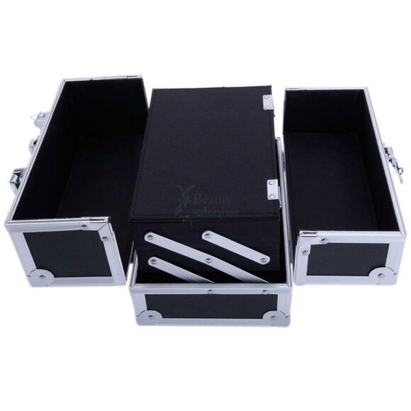 Professional Travel Aluminum Makeup Train Case Cosmetic Jewelry Box with Mirror - Picture 2 of 3